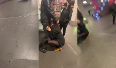 Boquete na estação de metrô num desconhecido enquanto o corno observa