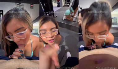 Gaby Lopez na academia fazendo boquete e levando gozada